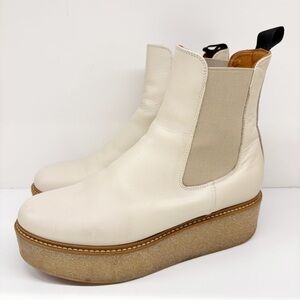 Anne Blum‎ || Pooky Platform Chelsea Boots Cream Leather 38.5
